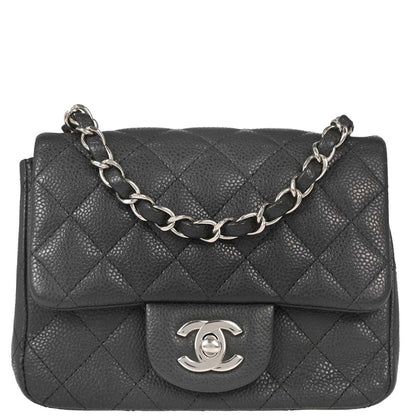 Chanel Gray Caviar Skin Mini Classic Square Flap Shoulder Bag 17