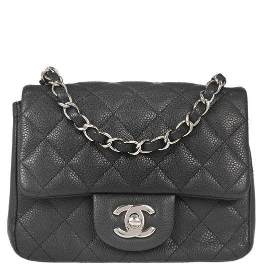 Chanel Gray Caviar Skin Mini Classic Square Flap Shoulder Bag 17