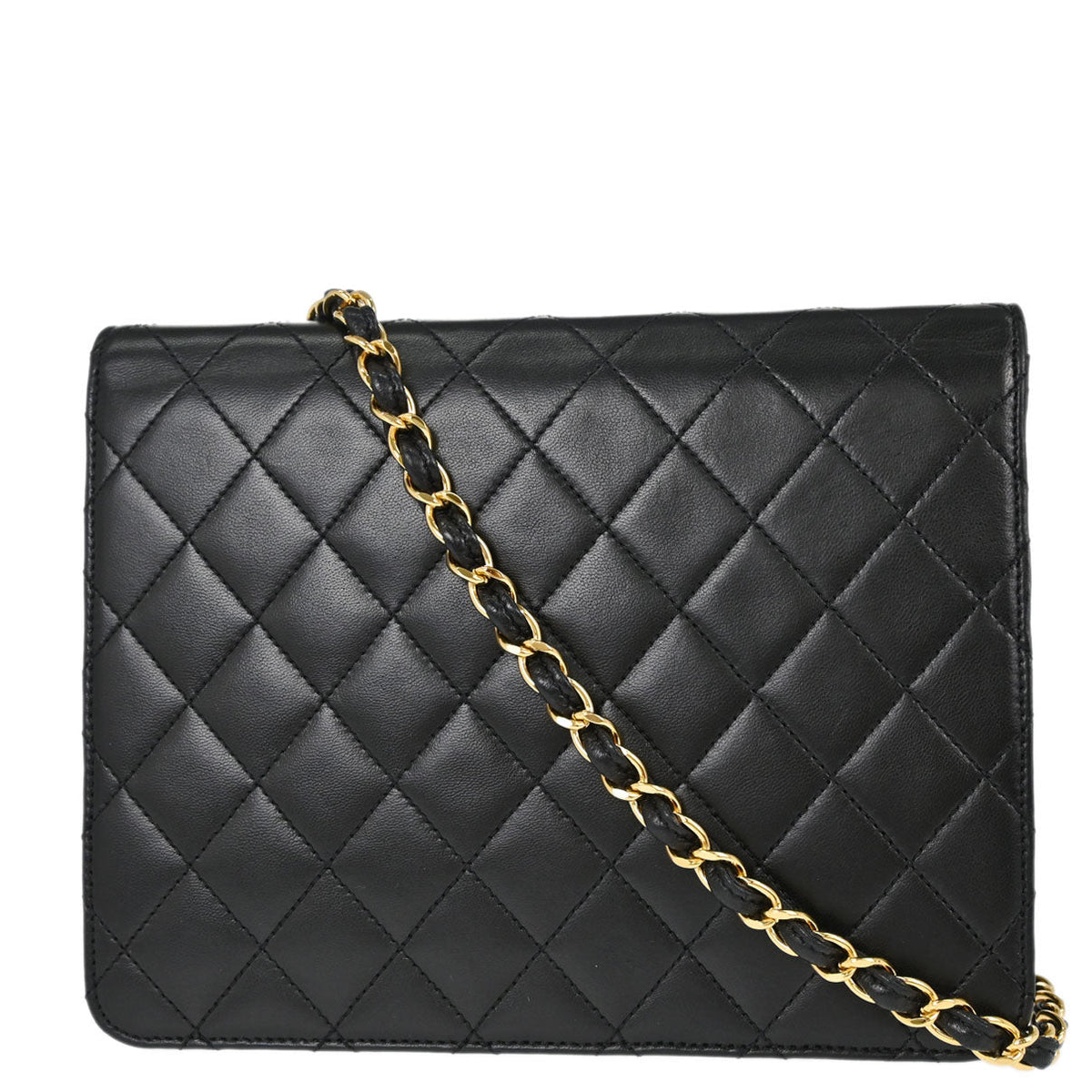 Chanel 1997-1999 Black Lambskin Pushlock Small Half Flap Shoulder Bag