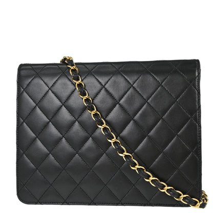 Chanel 1997-1999 Black Lambskin Pushlock Small Half Flap Shoulder Bag
