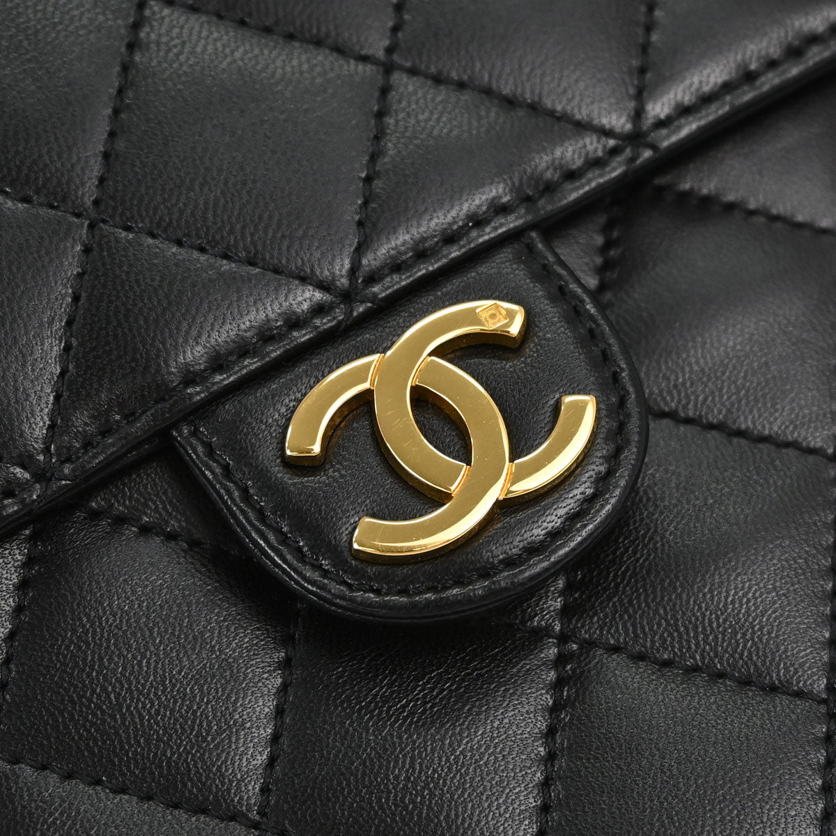 Chanel 1997-1999 Black Lambskin Pushlock Small Half Flap Shoulder Bag