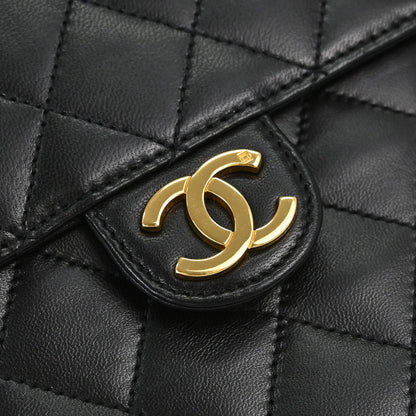 Chanel 1997-1999 Black Lambskin Pushlock Small Half Flap Shoulder Bag