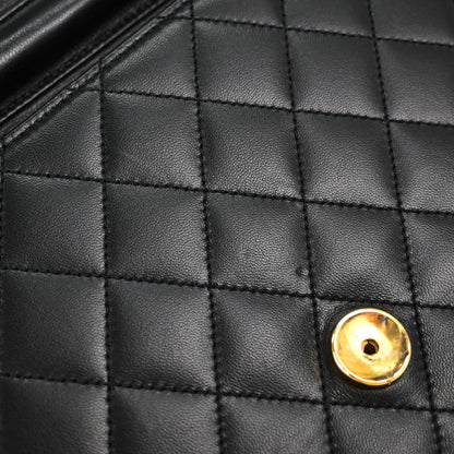 Chanel 1997-1999 Black Lambskin Pushlock Small Half Flap Shoulder Bag