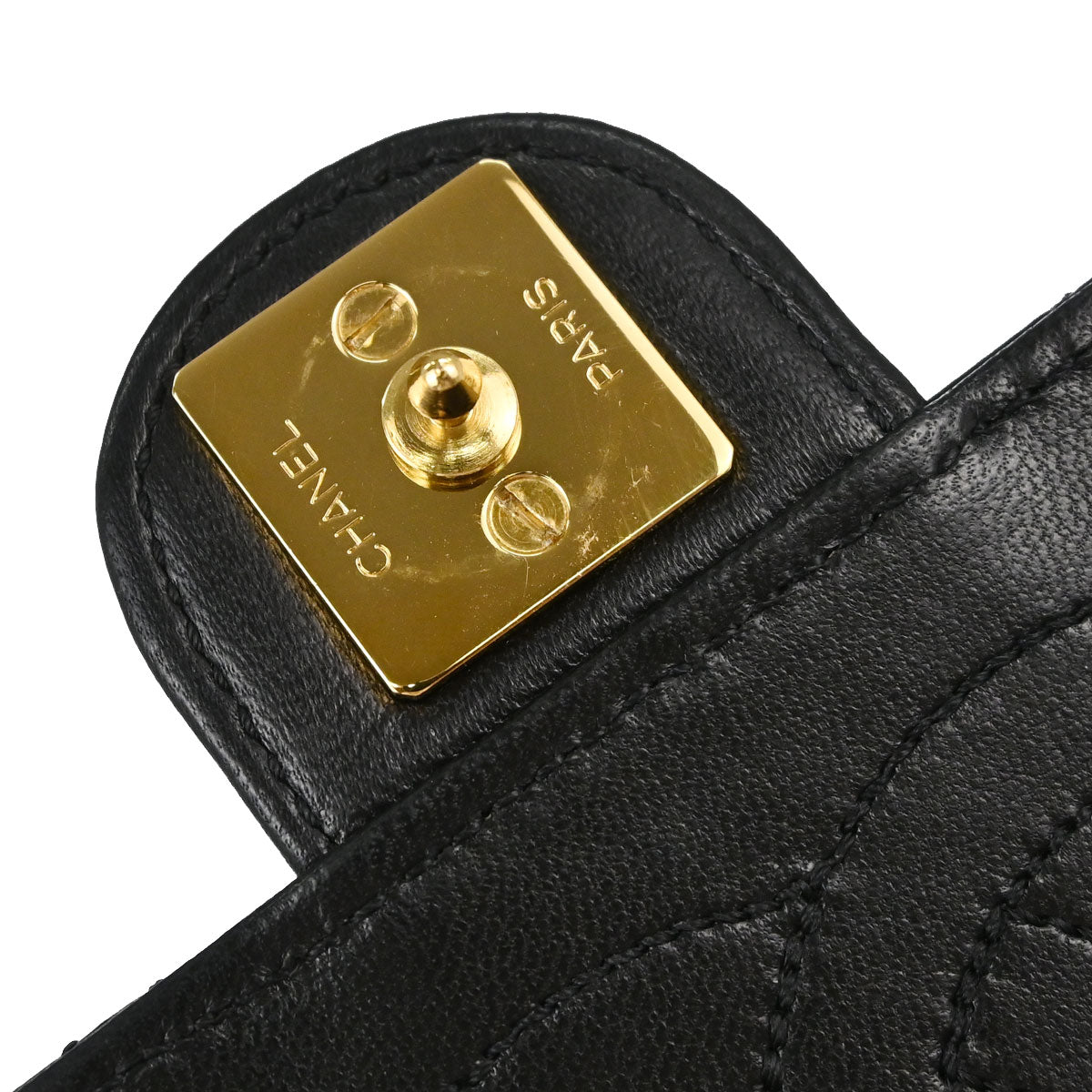 Chanel 1997-1999 Black Lambskin Pushlock Small Half Flap Shoulder Bag