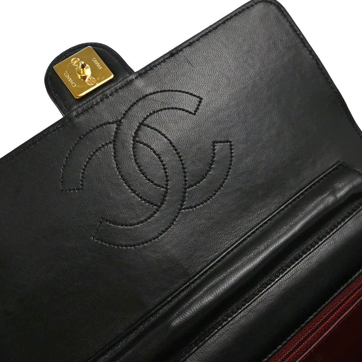 Chanel 1997-1999 Black Lambskin Pushlock Small Half Flap Shoulder Bag