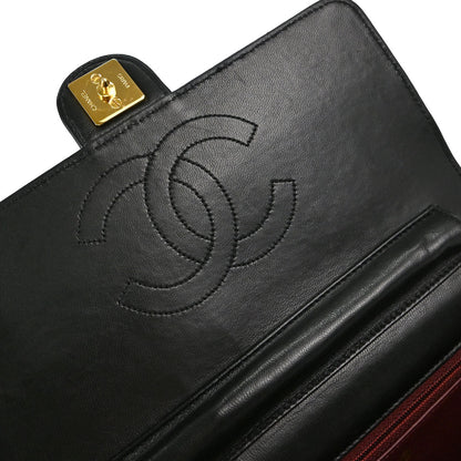 Chanel 1997-1999 Black Lambskin Pushlock Small Half Flap Shoulder Bag