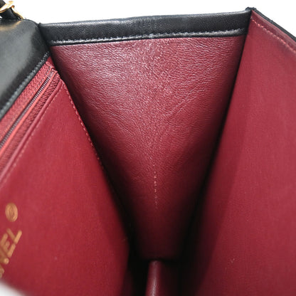 Chanel 1997-1999 Black Lambskin Pushlock Small Half Flap Shoulder Bag