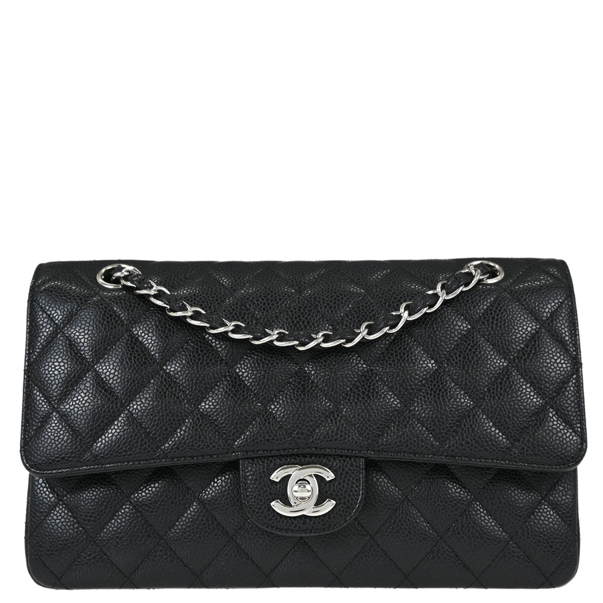 Chanel 2008-2009 Black Caviar Skin Medium Classic Double Flap Shoulder Bag