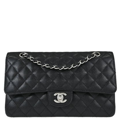 Chanel 2008-2009 Black Caviar Skin Medium Classic Double Flap Shoulder Bag