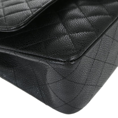 Chanel 2008-2009 Black Caviar Skin Medium Classic Double Flap Shoulder Bag