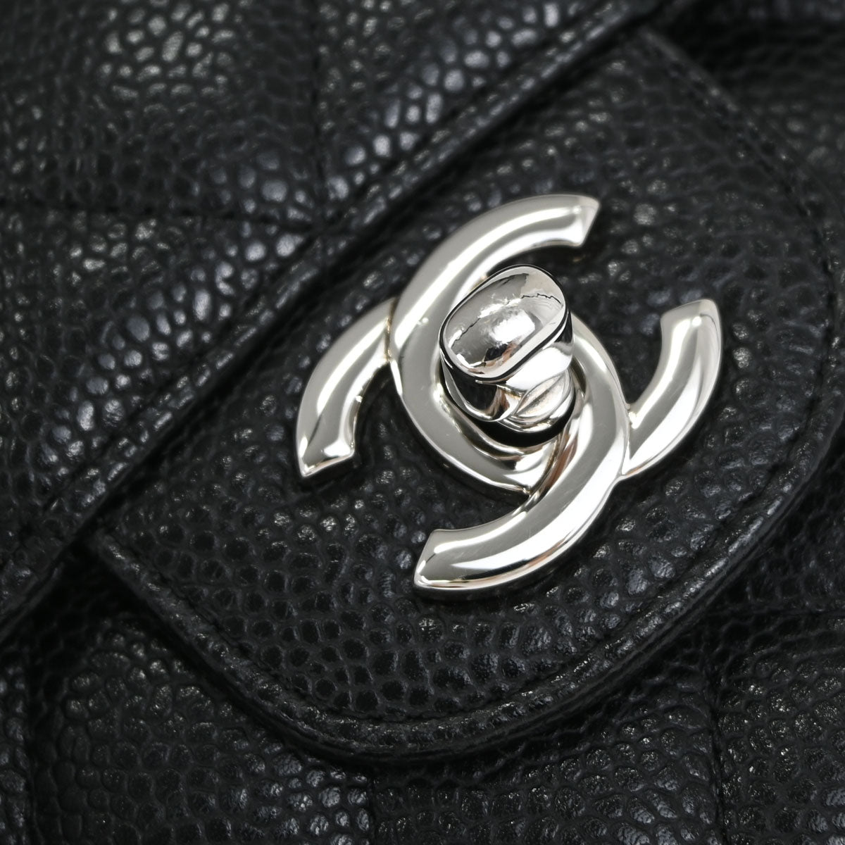 Chanel 2008-2009 Black Caviar Skin Medium Classic Double Flap Shoulder Bag