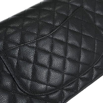Chanel 2008-2009 Black Caviar Skin Medium Classic Double Flap Shoulder Bag