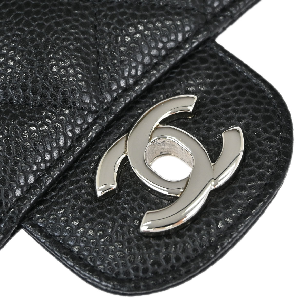 Chanel 2008-2009 Black Caviar Skin Medium Classic Double Flap Shoulder Bag