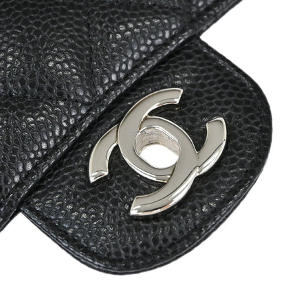 Chanel 2008-2009 Black Caviar Skin Medium Classic Double Flap Shoulder Bag