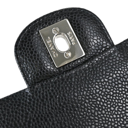 Chanel 2008-2009 Black Caviar Skin Medium Classic Double Flap Shoulder Bag