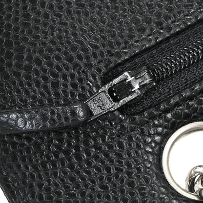 Chanel 2008-2009 Black Caviar Skin Medium Classic Double Flap Shoulder Bag