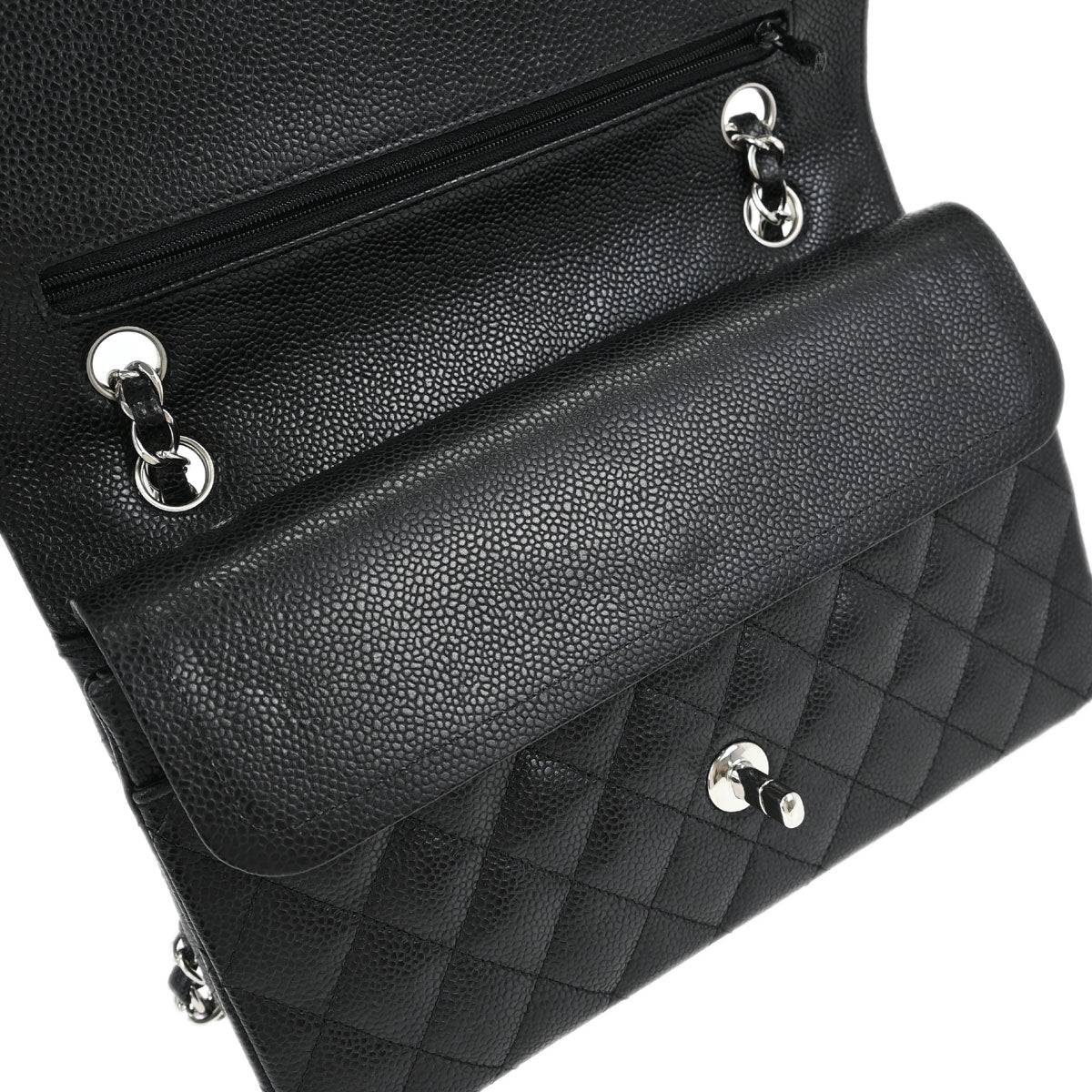 Chanel 2008-2009 Black Caviar Skin Medium Classic Double Flap Shoulder Bag