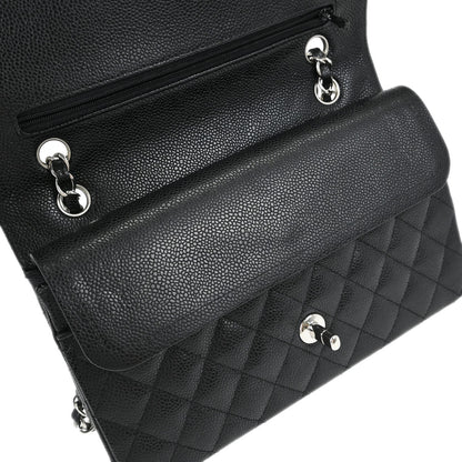 Chanel 2008-2009 Black Caviar Skin Medium Classic Double Flap Shoulder Bag