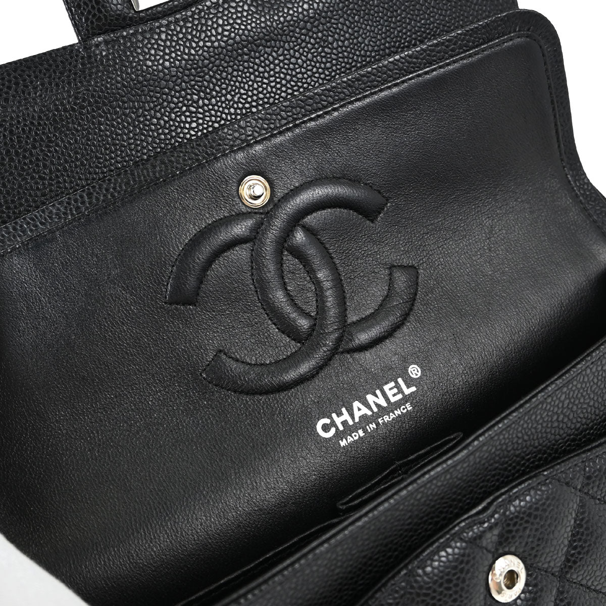 Chanel 2008-2009 Black Caviar Skin Medium Classic Double Flap Shoulder Bag