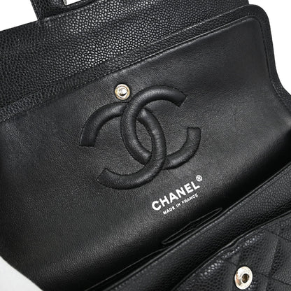 Chanel 2008-2009 Black Caviar Skin Medium Classic Double Flap Shoulder Bag