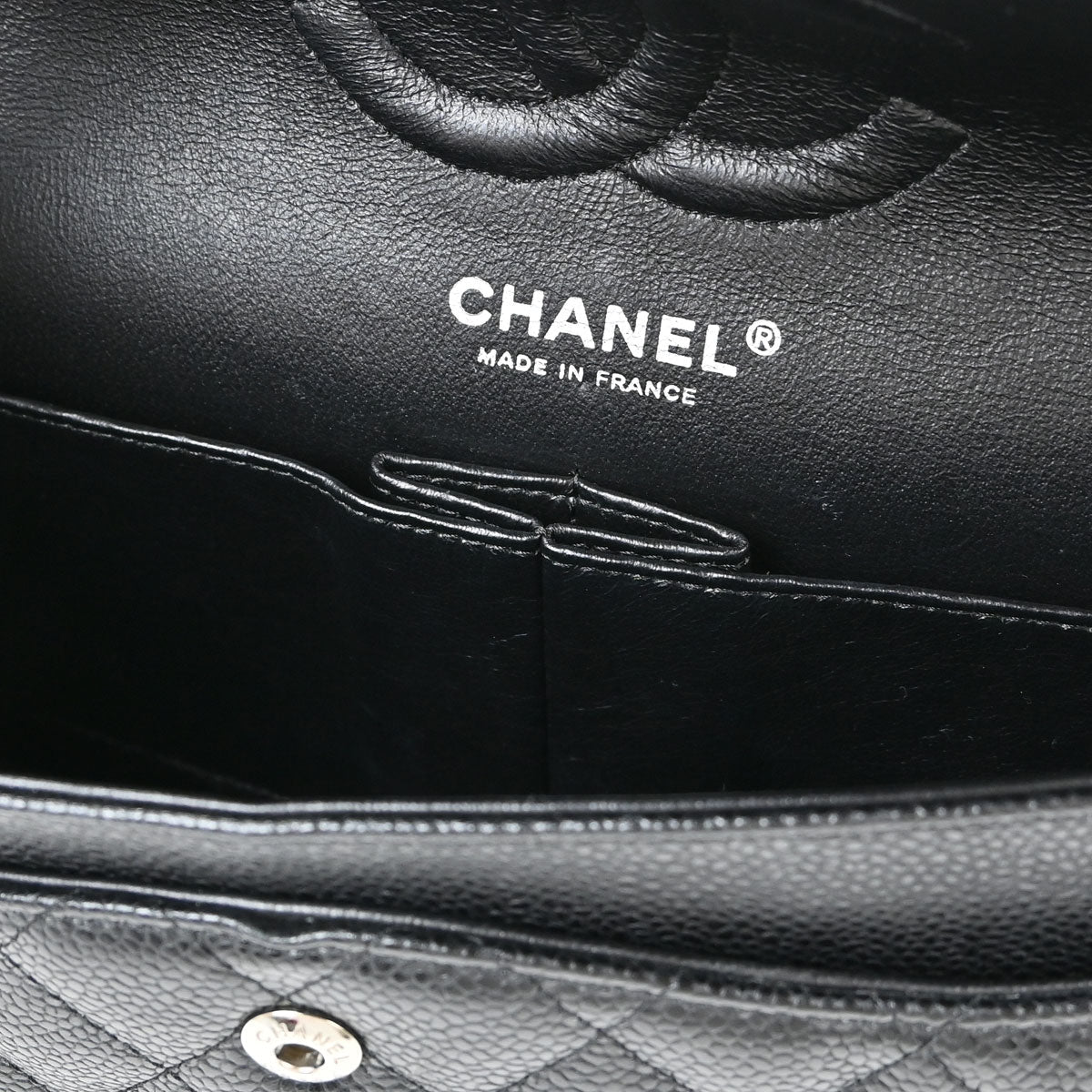 Chanel 2008-2009 Black Caviar Skin Medium Classic Double Flap Shoulder Bag