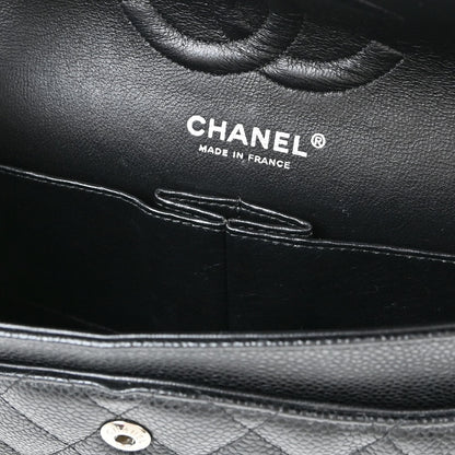 Chanel 2008-2009 Black Caviar Skin Medium Classic Double Flap Shoulder Bag