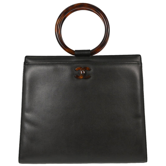 Chanel 1997-1999 Black Calfskin Faux Tortoiseshell Handbag