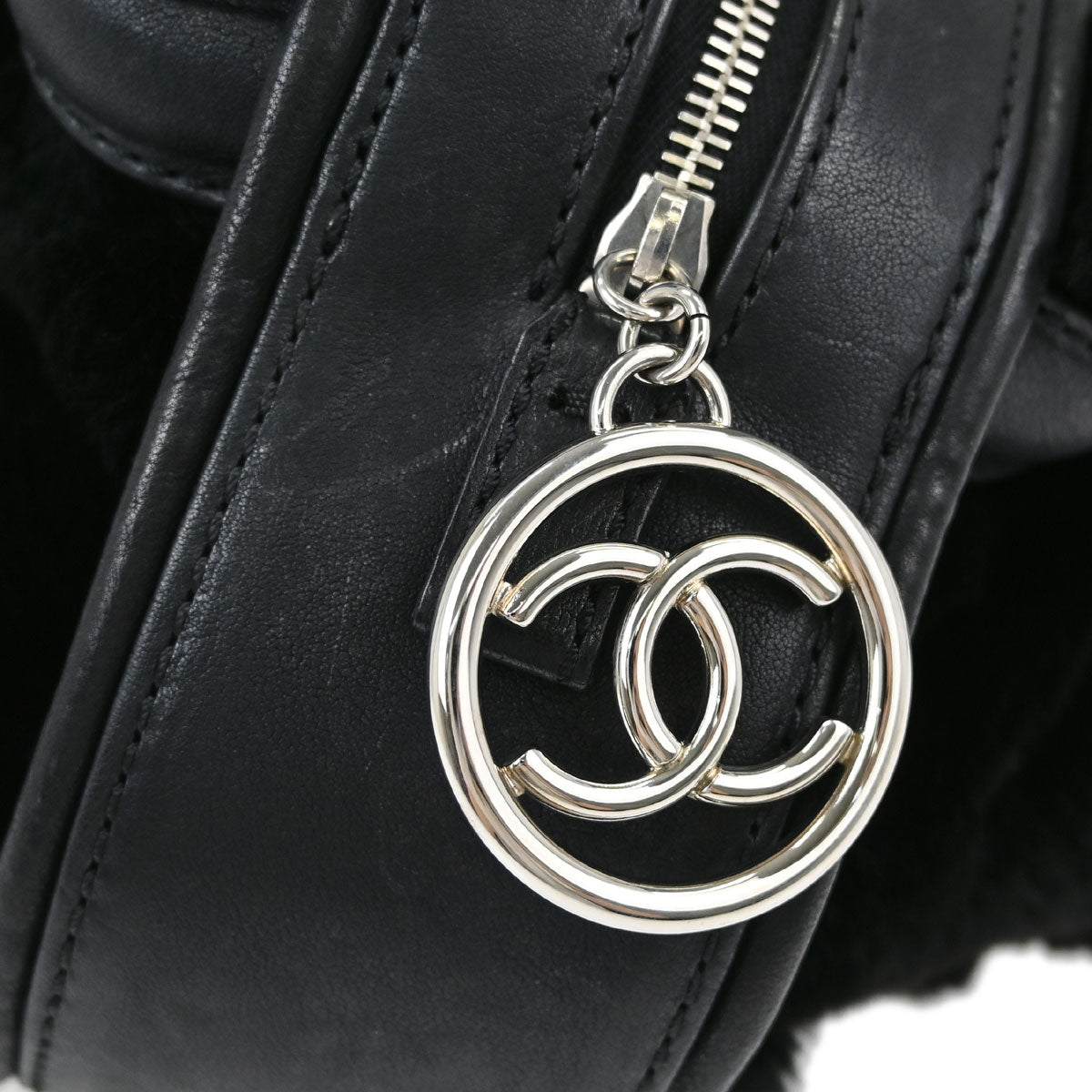 Chanel Black Lapin Fur Tote Handbag