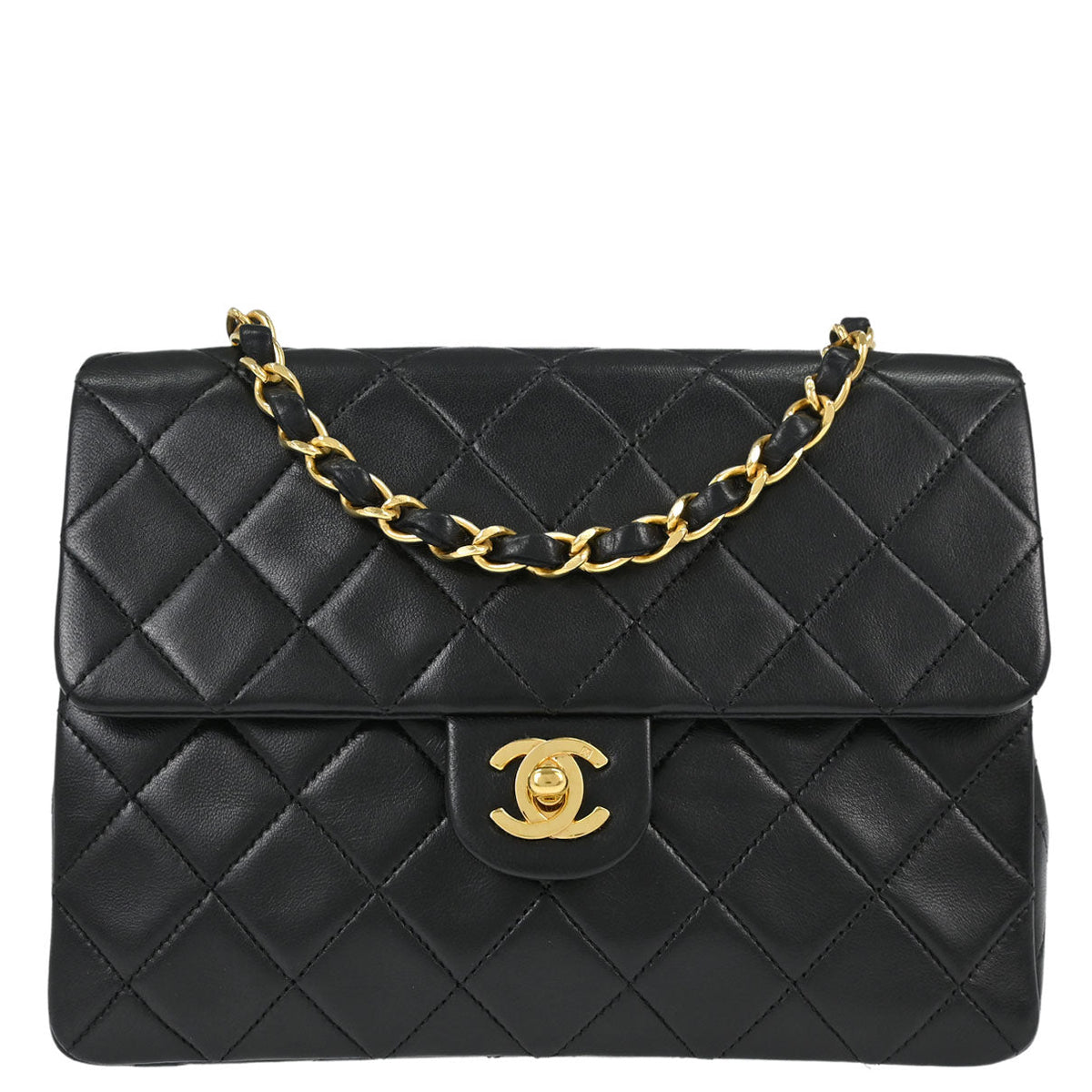 Chanel Black Lambskin Classic Square Flap Shoulder Bag 20