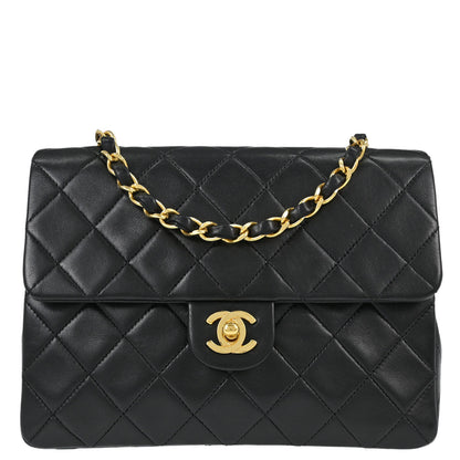 Chanel Black Lambskin Classic Square Flap Shoulder Bag 20