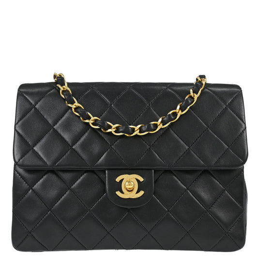Chanel Black Lambskin Classic Square Flap Shoulder Bag 20