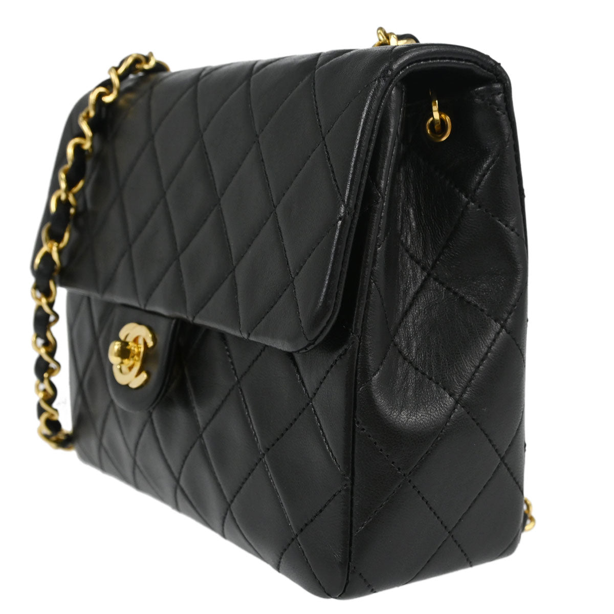 Chanel Black Lambskin Classic Square Flap Shoulder Bag 20