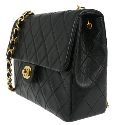 Chanel Black Lambskin Classic Square Flap Shoulder Bag 20