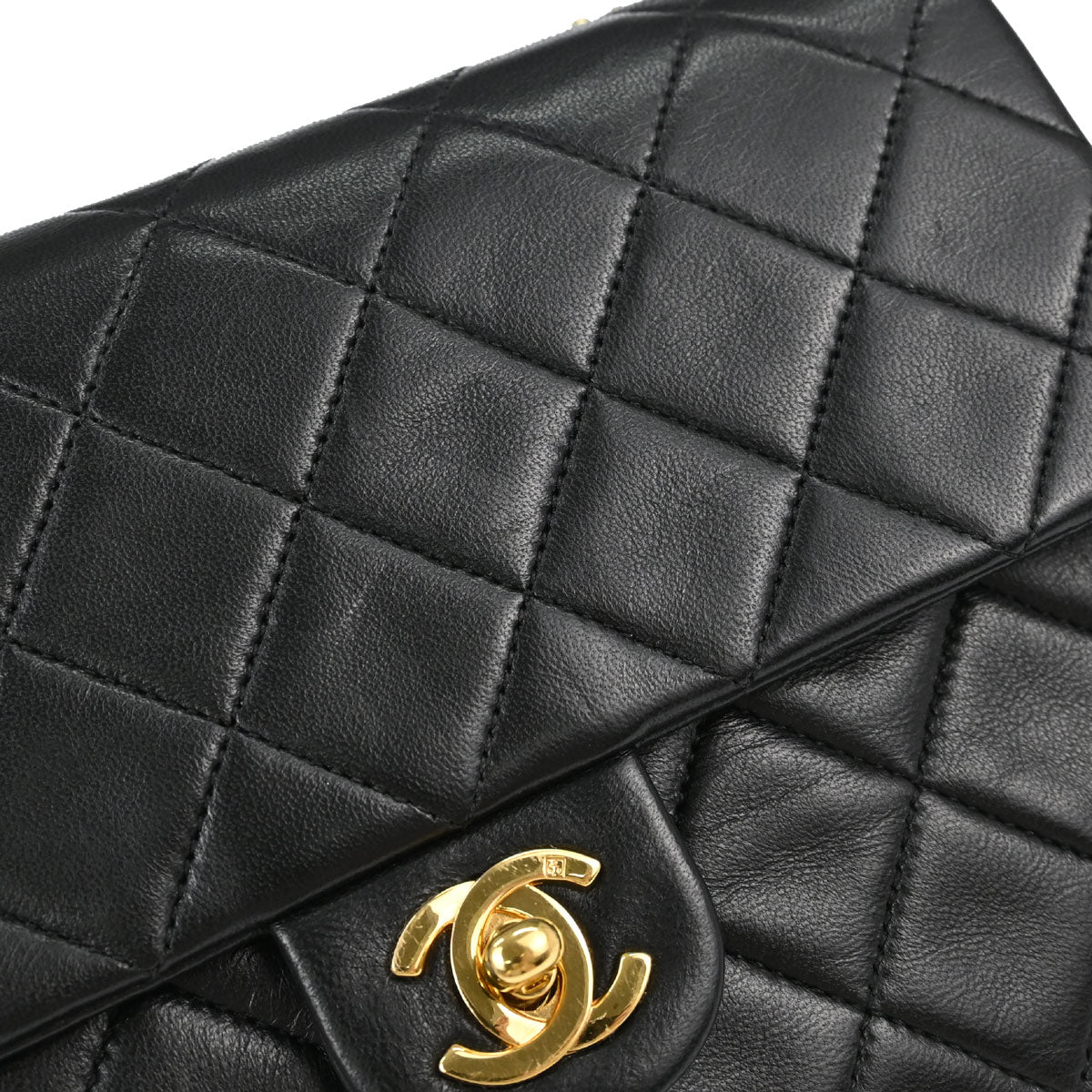 Chanel Black Lambskin Classic Square Flap Shoulder Bag 20