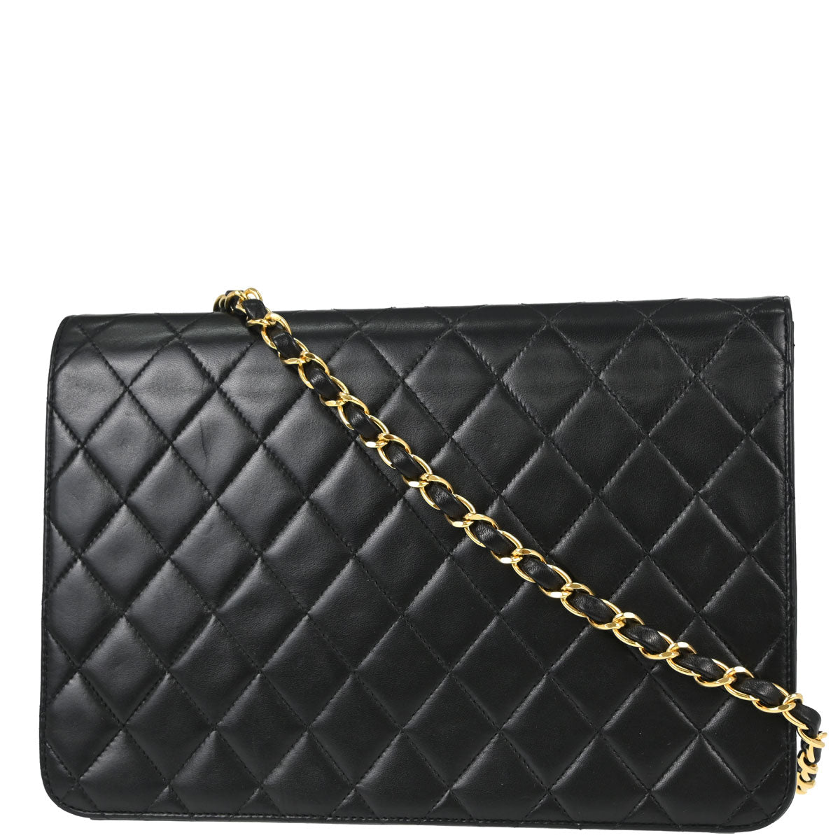 Chanel 1996-1997 Black Lambskin Pushlock Medium Half Flap Shoulder Bag