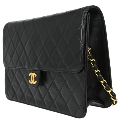 Chanel 1996-1997 Black Lambskin Pushlock Medium Half Flap Shoulder Bag