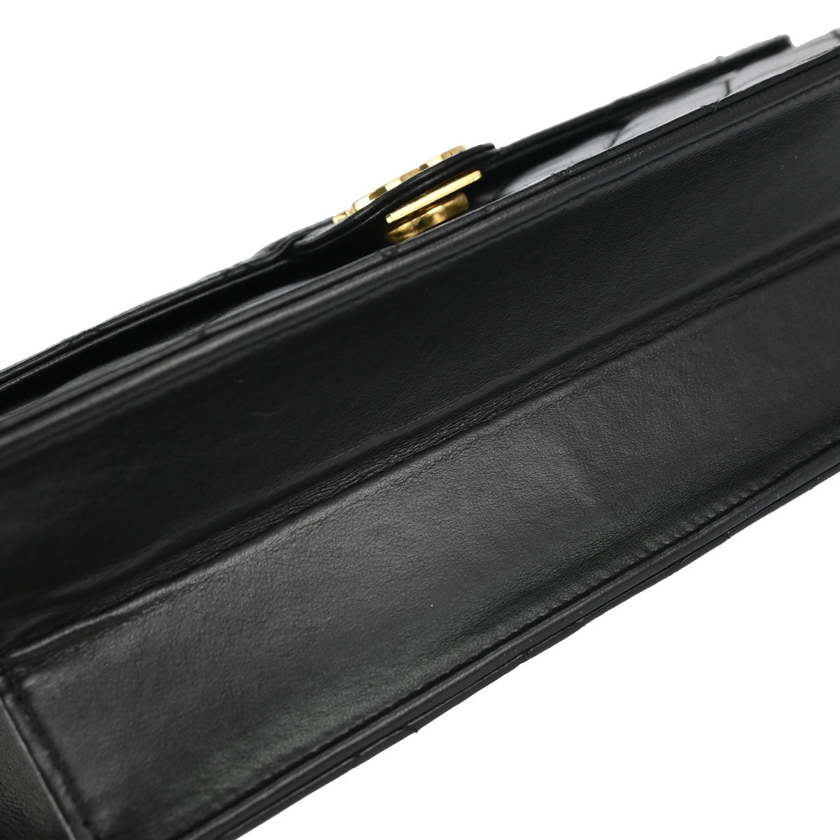 Chanel 1996-1997 Black Lambskin Pushlock Medium Half Flap Shoulder Bag