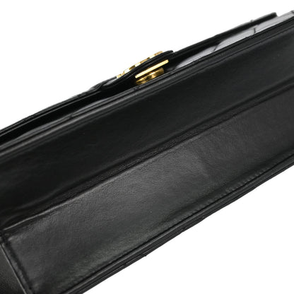 Chanel 1996-1997 Black Lambskin Pushlock Medium Half Flap Shoulder Bag