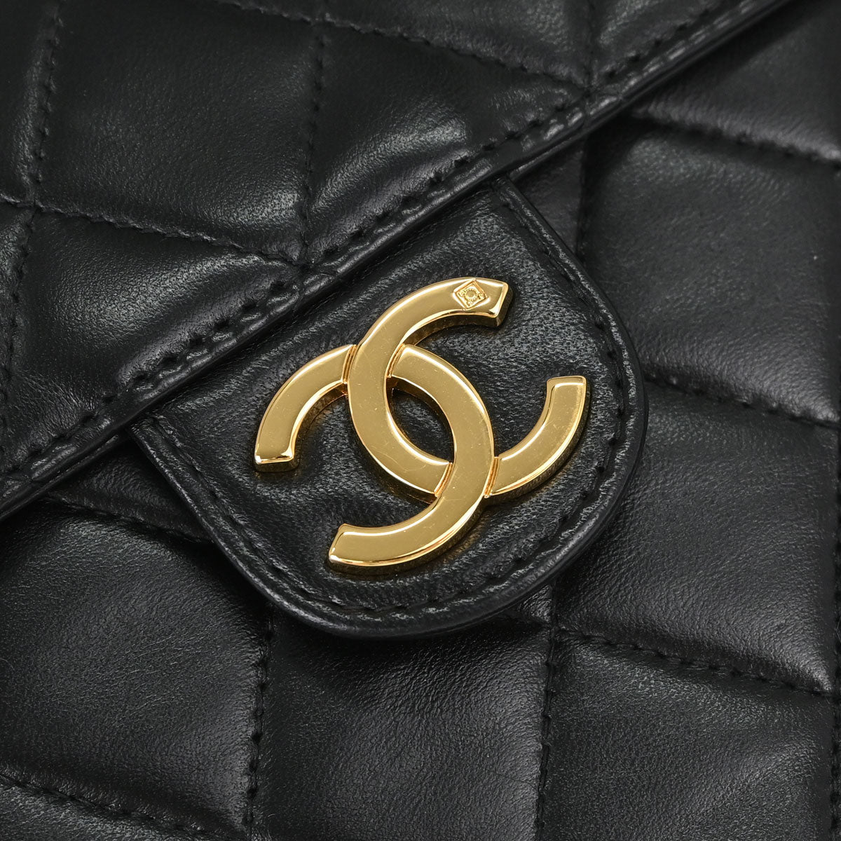 Chanel 1996-1997 Black Lambskin Pushlock Medium Half Flap Shoulder Bag