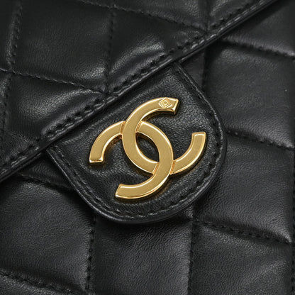 Chanel 1996-1997 Black Lambskin Pushlock Medium Half Flap Shoulder Bag