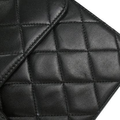 Chanel 1996-1997 Black Lambskin Pushlock Medium Half Flap Shoulder Bag