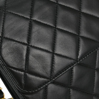 Chanel 1996-1997 Black Lambskin Pushlock Medium Half Flap Shoulder Bag