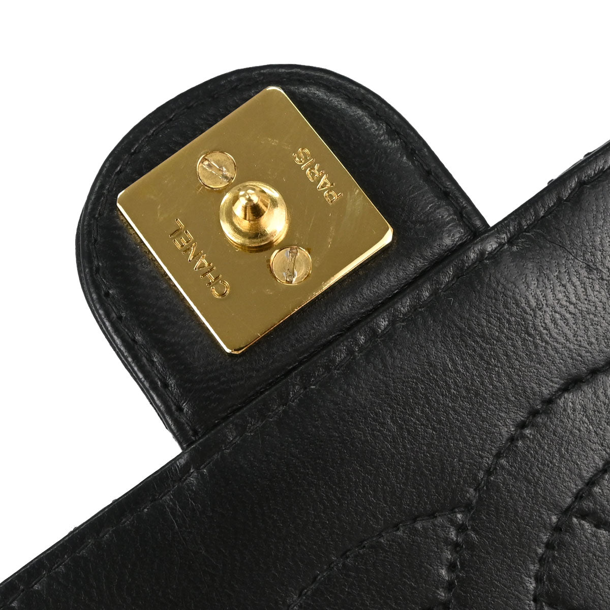 Chanel 1996-1997 Black Lambskin Pushlock Medium Half Flap Shoulder Bag