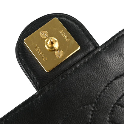 Chanel 1996-1997 Black Lambskin Pushlock Medium Half Flap Shoulder Bag