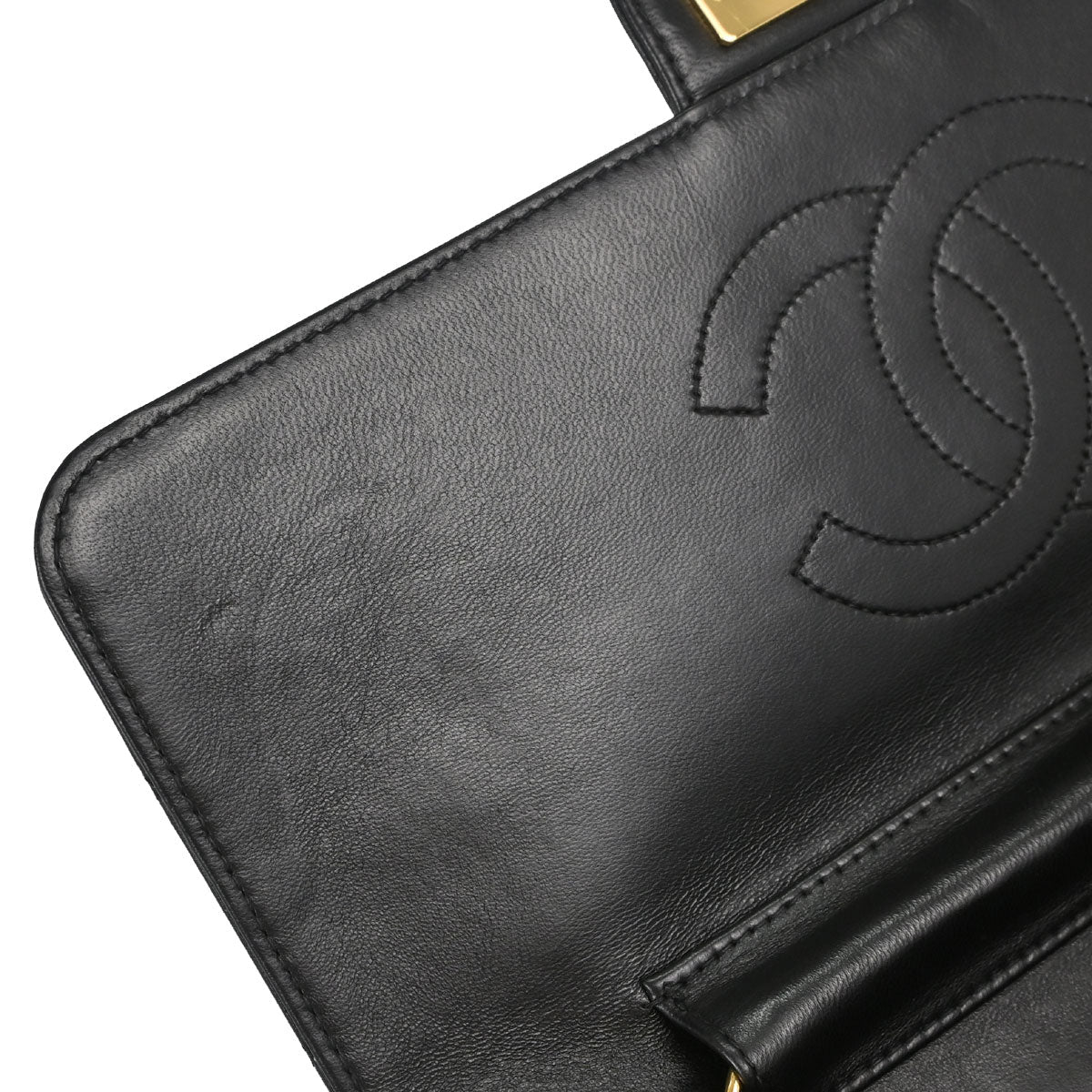 Chanel 1996-1997 Black Lambskin Pushlock Medium Half Flap Shoulder Bag