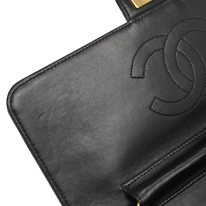 Chanel 1996-1997 Black Lambskin Pushlock Medium Half Flap Shoulder Bag