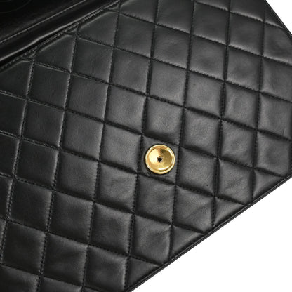 Chanel 1996-1997 Black Lambskin Pushlock Medium Half Flap Shoulder Bag