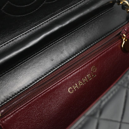 Chanel 1996-1997 Black Lambskin Pushlock Medium Half Flap Shoulder Bag