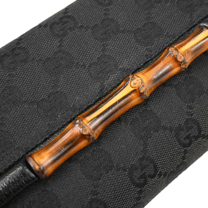 Gucci Black Canvas GG Bamboo Shoulder Bag
