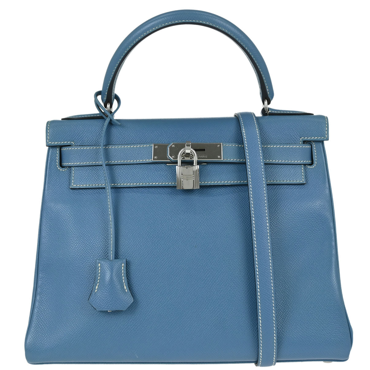 Hermes Blue Jean Courchevel Kelly 28 Retourne 2way Shoulder Handbag
